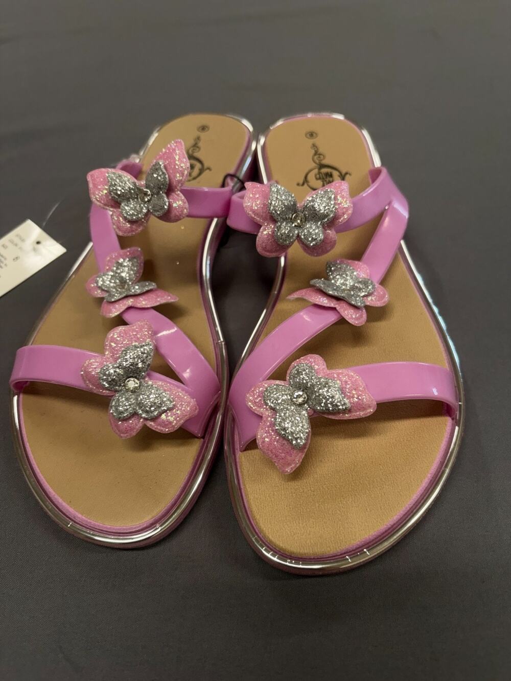 Sole Mates Women's Pink Butterfly Jelly Slide Sandals Glitter Accents Size 8